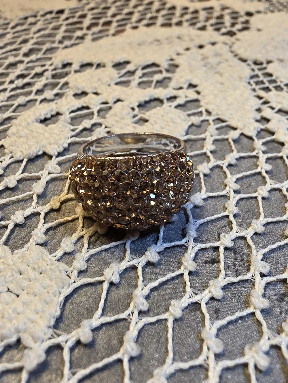 Size 9 Smoky Champagne Rhinestone Pavé Dome Statement Ring
